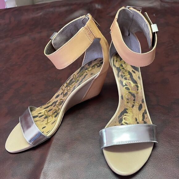Sam Edelman silver strap wedge heel ankle strap sandals shoes, size 8M‎ - Picture 1 of 16